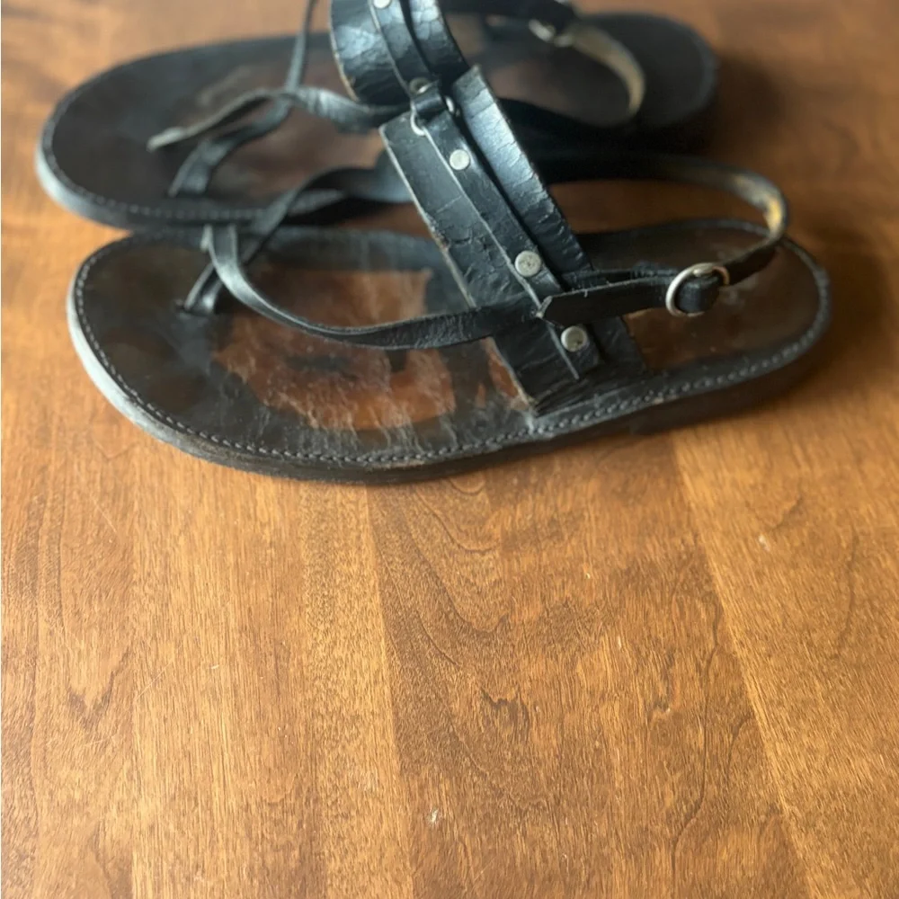 Handmade Black Leather Sandals with Stud Accents